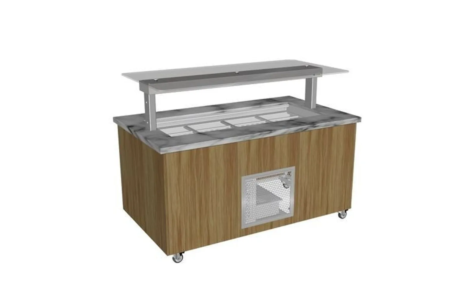 Culinaire CR.IBGJ.CWCF.U.GSF.8 Mobile Island Buffet - Refrigerated - Flat Glass Gantry  - Stone Top and Joinery Panels - 8Mod