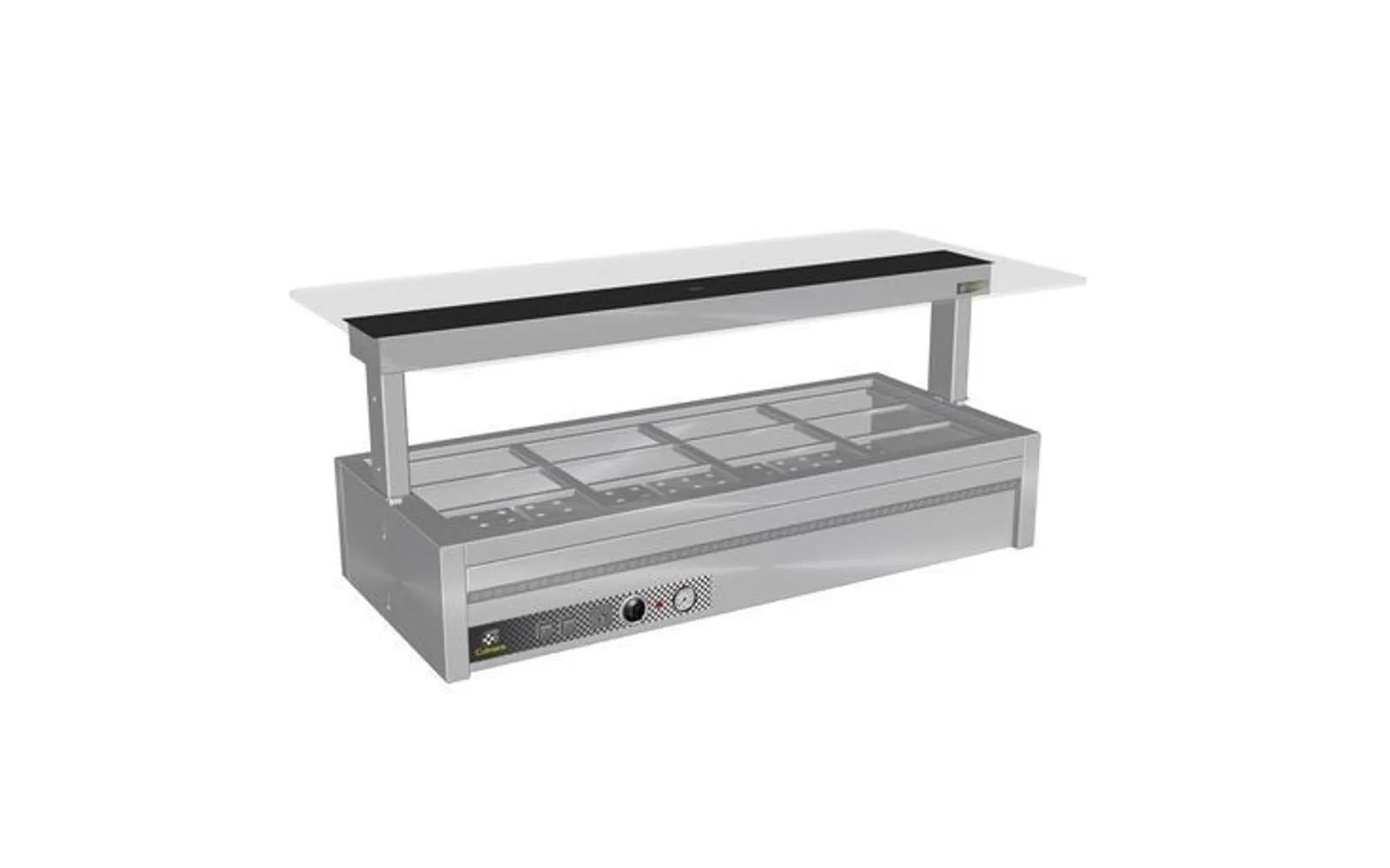 Culinaire CH.BMC.U.GSB.6 Under Bench Counter Line Bain Marie With Flat Glass Gantry - Black Centre - 6Mod
