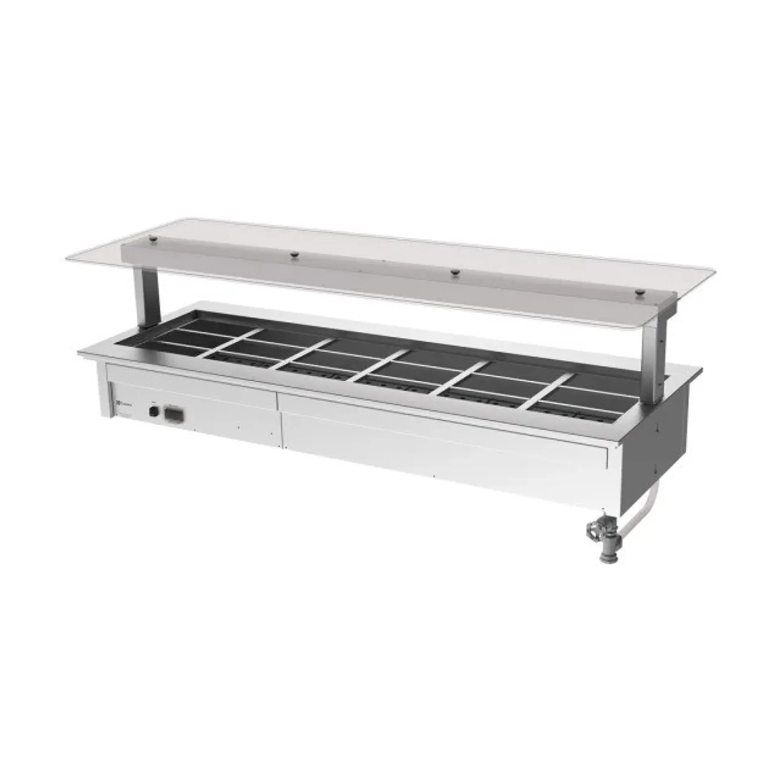 Culinaire CH.BMC.D.GSF.6  Drop In Counter Line Bain Marie With Flat Glass Gantry - 6Mod