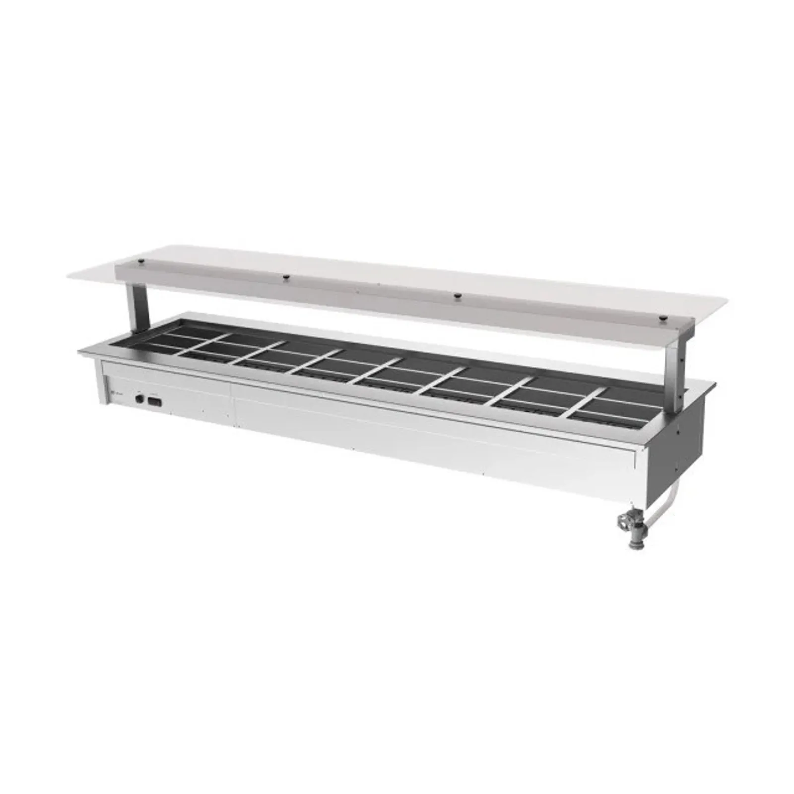 Culinaire CH.BMC.D.GSF.8 Drop In Counter Line Bain Marie With Flat Glass Gantry - 8Mod
