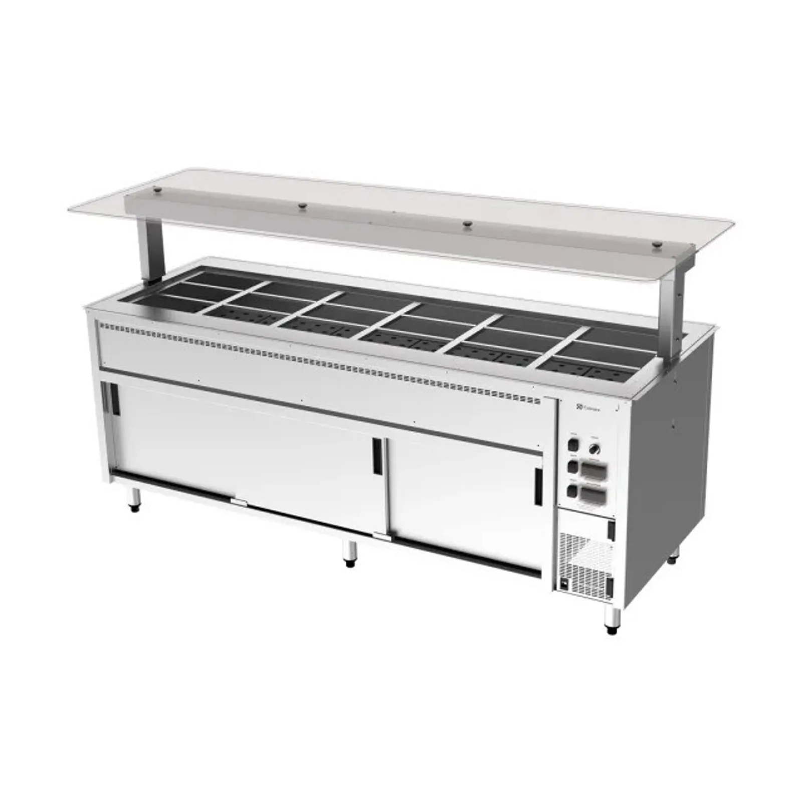 Culinaire CH.BMHC.U.GSF.6  Under Bench Counter Line Bain Marie Hot Cupboard With Flat Glass Gantry - 6Mod