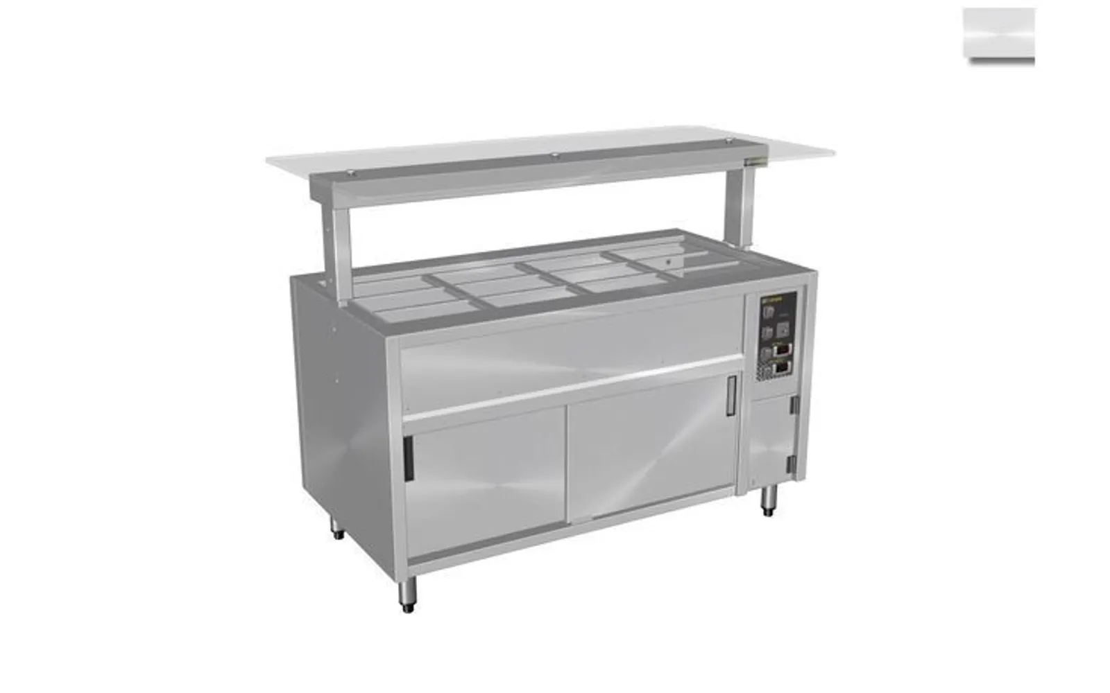 Culinaire CH.BMHC.U.GSF.7 Under Bench Counter Line Bain Marie Hot Cupboard With Flat Glass Gantry - 7Mod