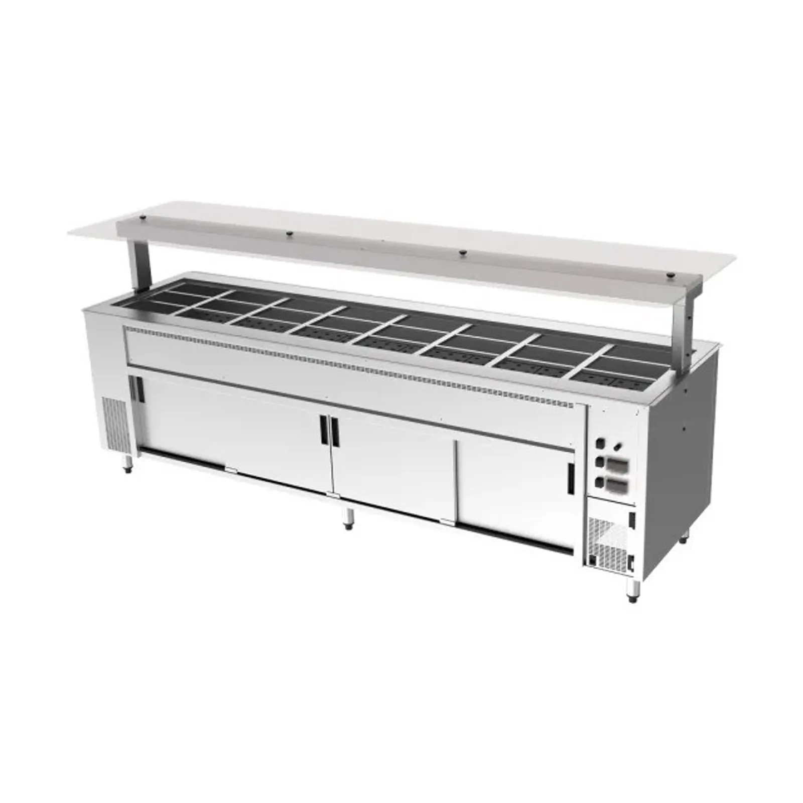 Culinaire CH.BMHC.U.GSF.8  Under Bench Counter Line Bain Marie Hot Cupboard With Flat Glass Gantry - 8Mod