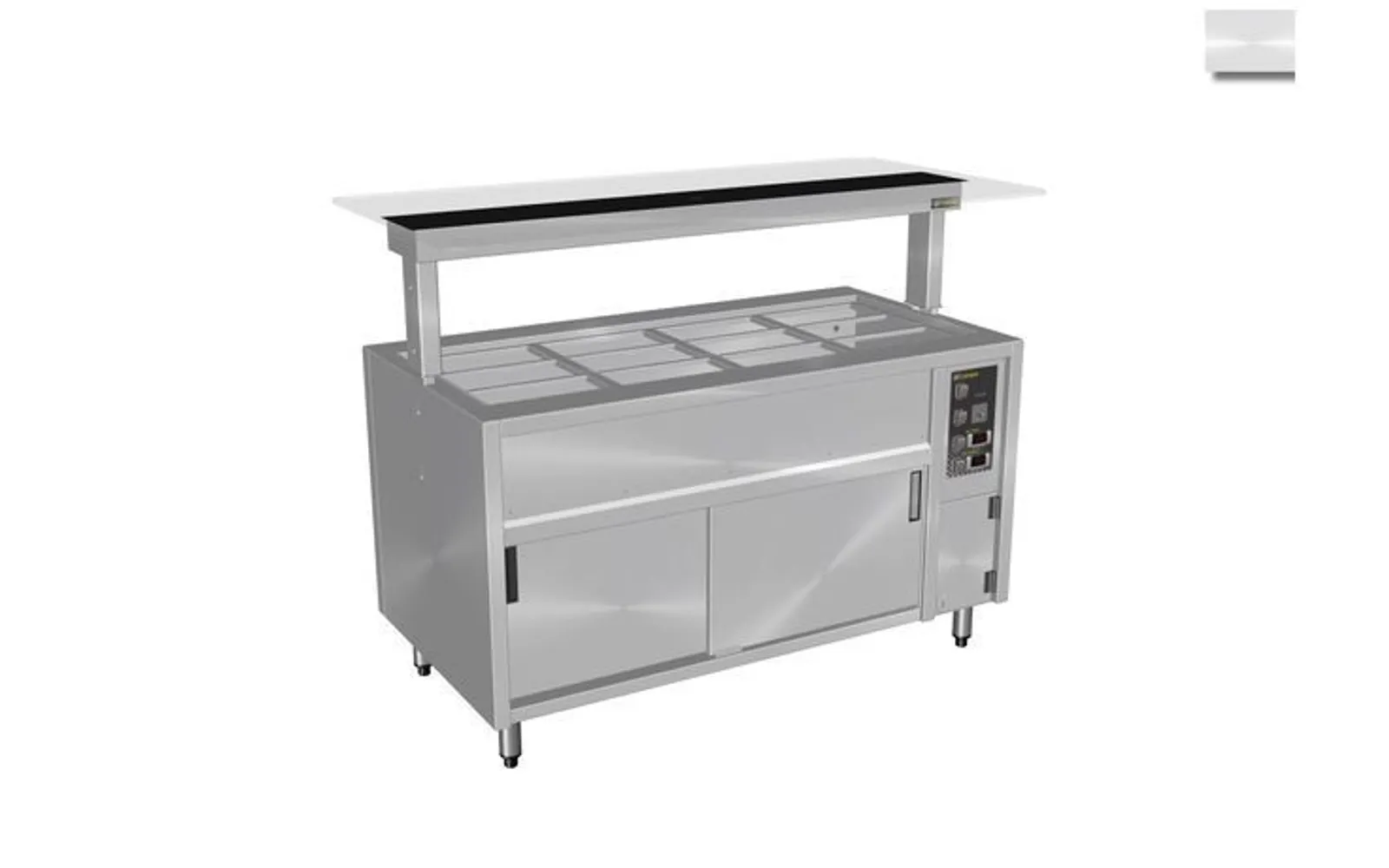 Culinaire CH.BMHC.U.GSB.3 Under Bench Counter Line Bain Marie Hot Cupboard With Flat Glass Gantry - Black Centre - 3Mod