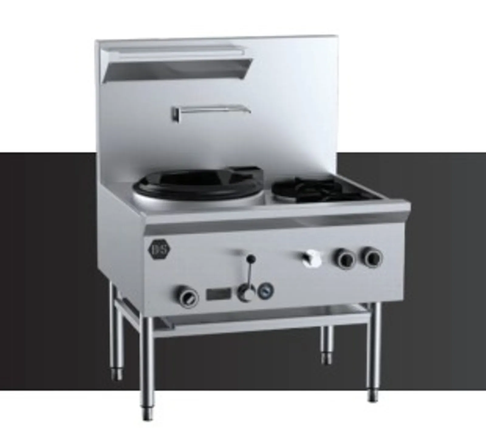 B&S BLACK UFWWD-1SB2 Asian One Hole Deluxe Waterless Wok Table with Two Side Burners