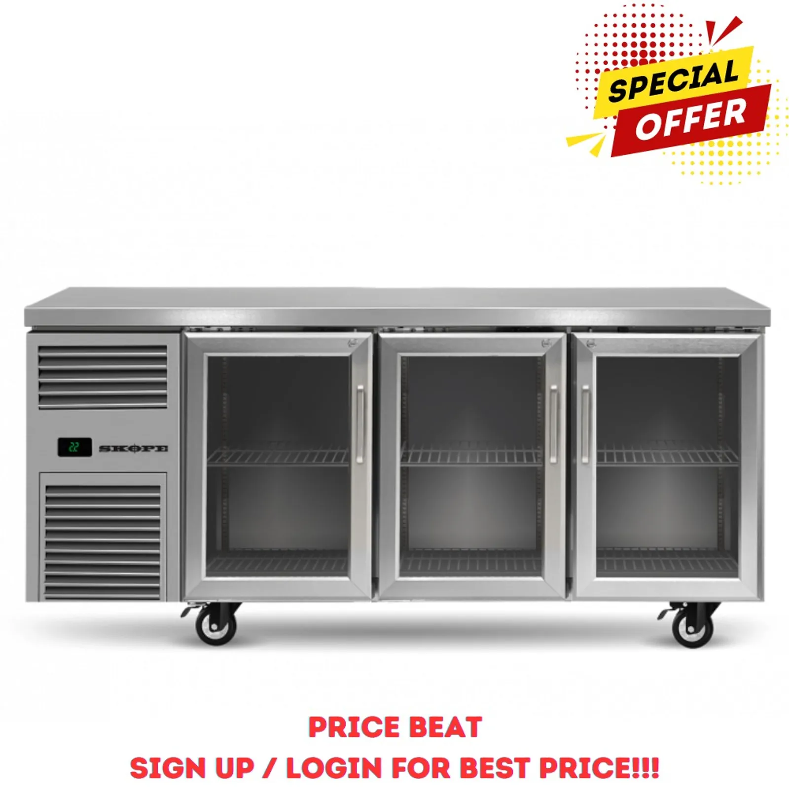 Skope Reflex RF7.UBR.3.GD - 3 Glass Door Underbench GN 1/1 Compatible Fridge