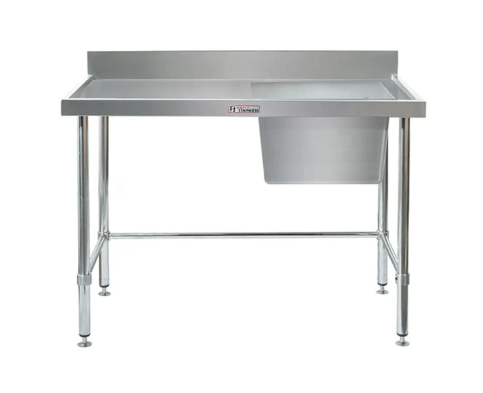Simply Stainless SS05.7.1800.R.LB Single Sink Bench with Splashback - with leg brace (700 Series) - 1800mm - Right Hand Sink