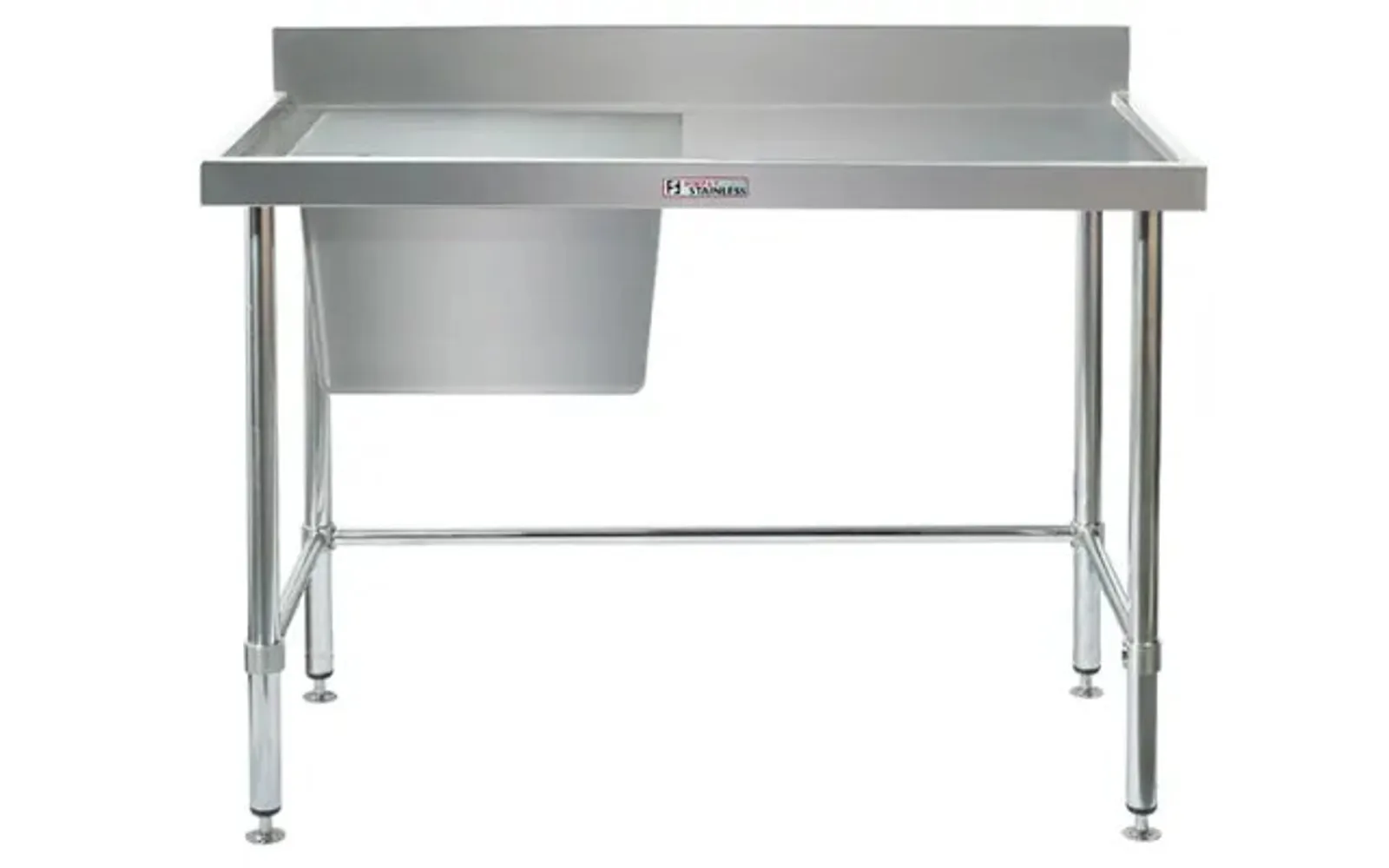 Simply Stainless SS05.7.2100.L.LB Single Sink Bench with Splashback - with leg brace (700 Series) - 2100mm - Left Hand Sink