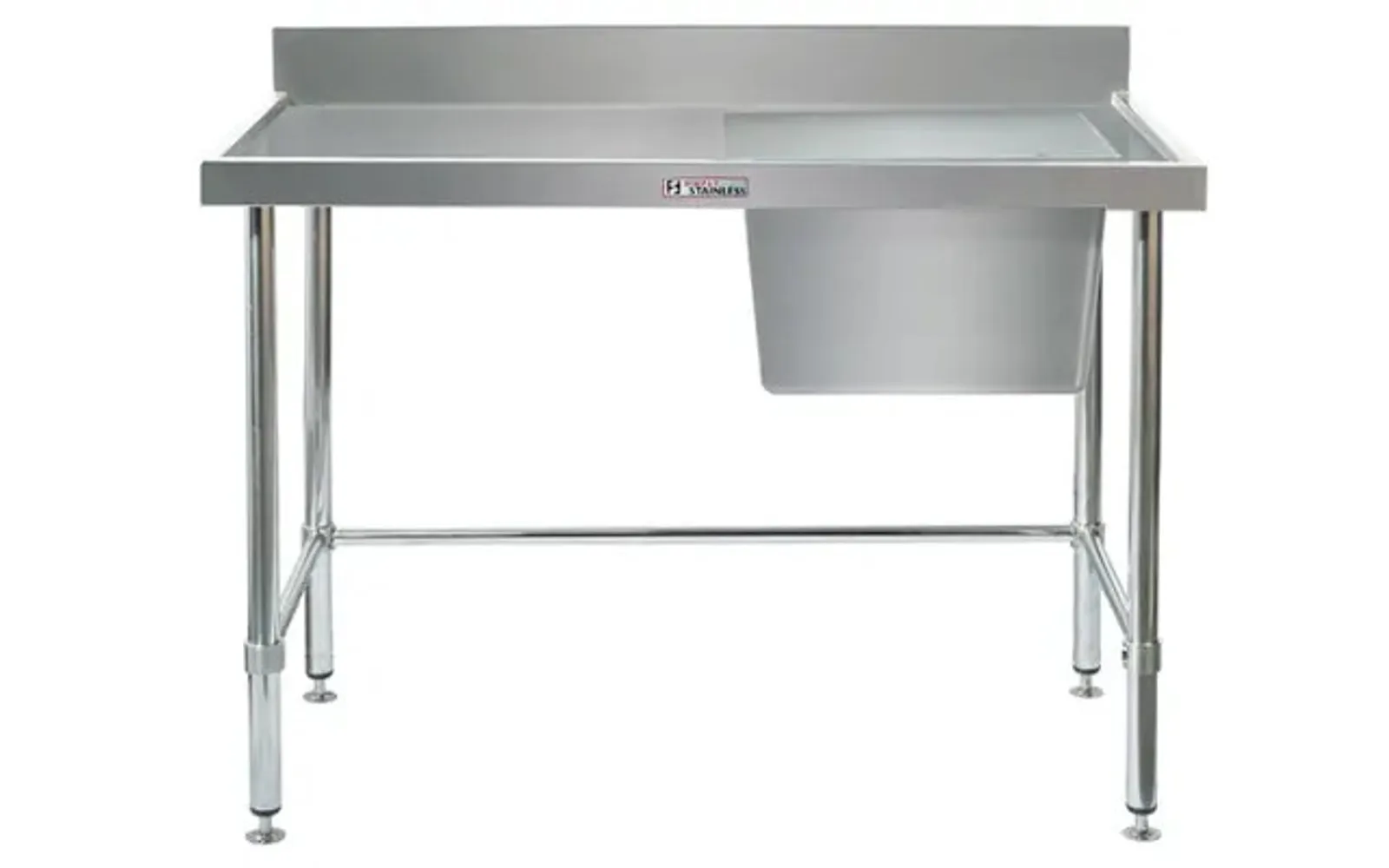 Simply Stainless SS05.7.2100.R.LB Single Sink Bench with Splashback - with leg brace (700 Series) - 2100mm - Right Hand Sink