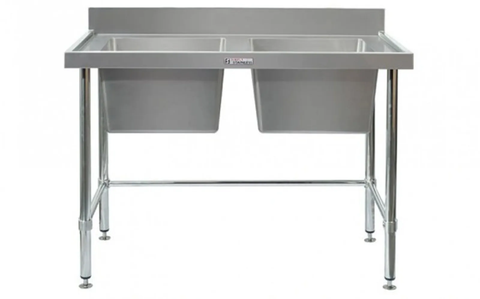 Simply Stainless SS06.1500.LB Double Sink Bench with Splashback and leg brace (600 Series) - 1500mm