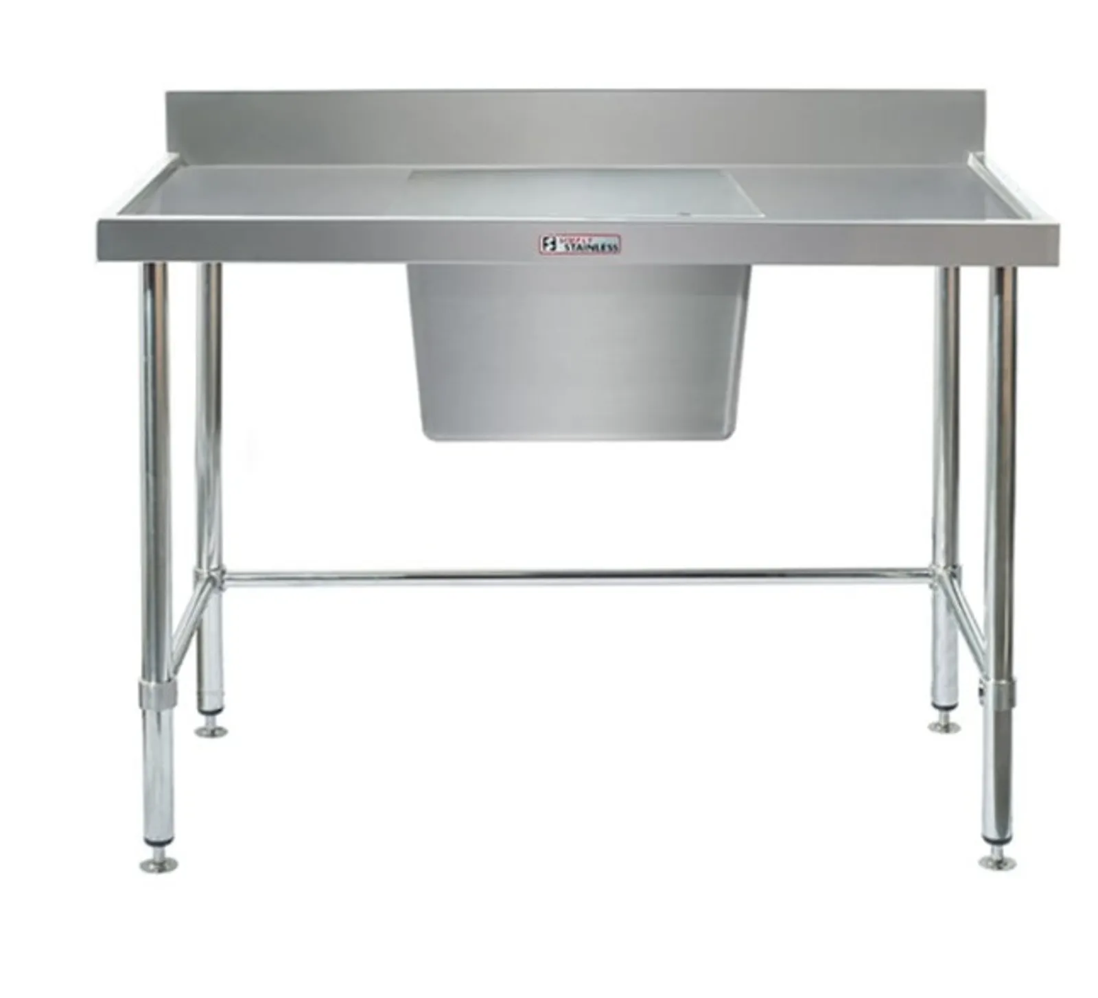 Simply Stainless SS05.7.1800.C.LB Single Sink Bench with Splashback - with leg brace (700 Series) - 1800mm - Centre Sink