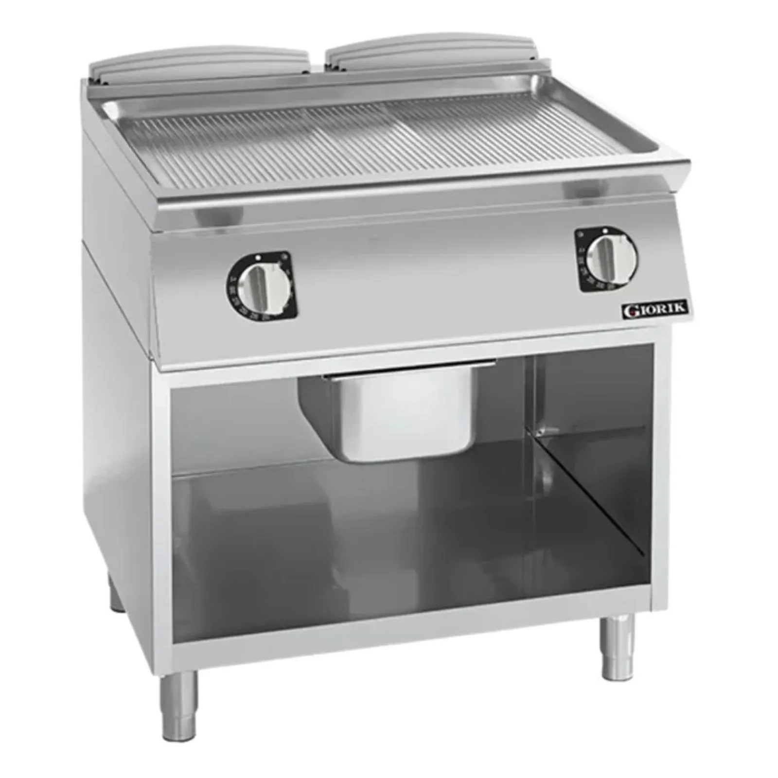 Giorik FRE941GCRXT 900 Series - Electric Frytop on Open Base - 800mm Ribbed Satin Chrome Plate