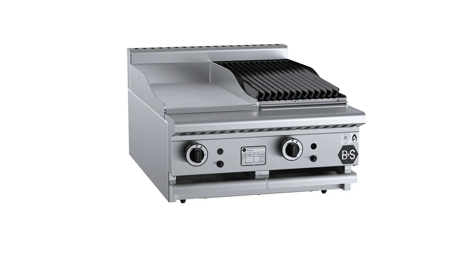 B+S Black BT-GRP3-CBR3BM - Combination 300mm Grill Plate 300mm Char Broiler Bench Mounted