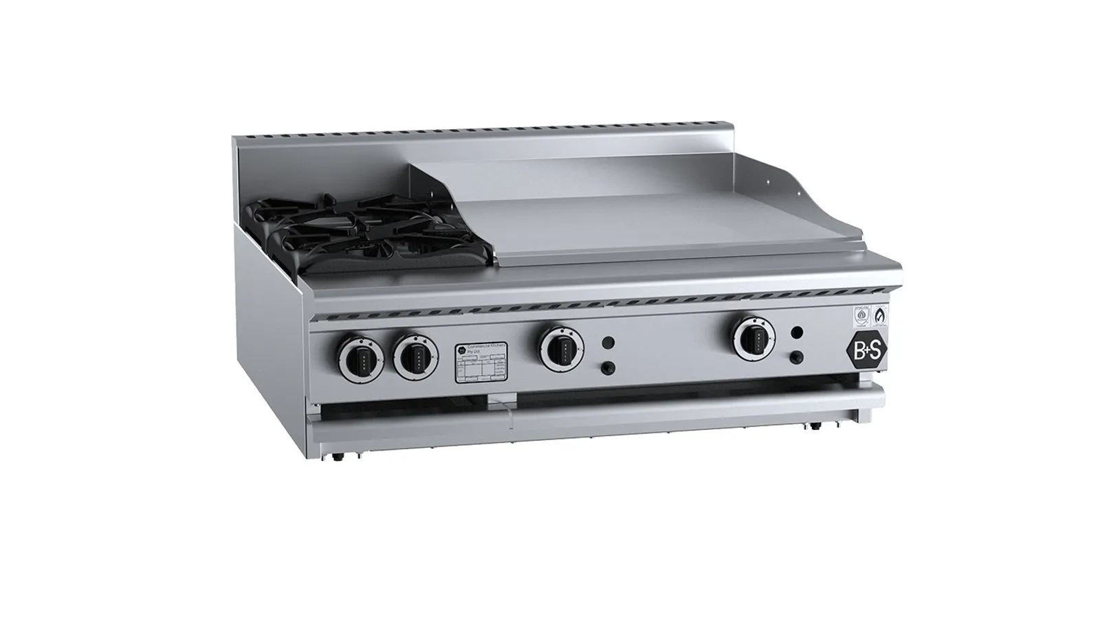 B+S Black BT-SB2-GRP6BM - Combination Two Open Burners 600mm Grill Plate Bench Mounted