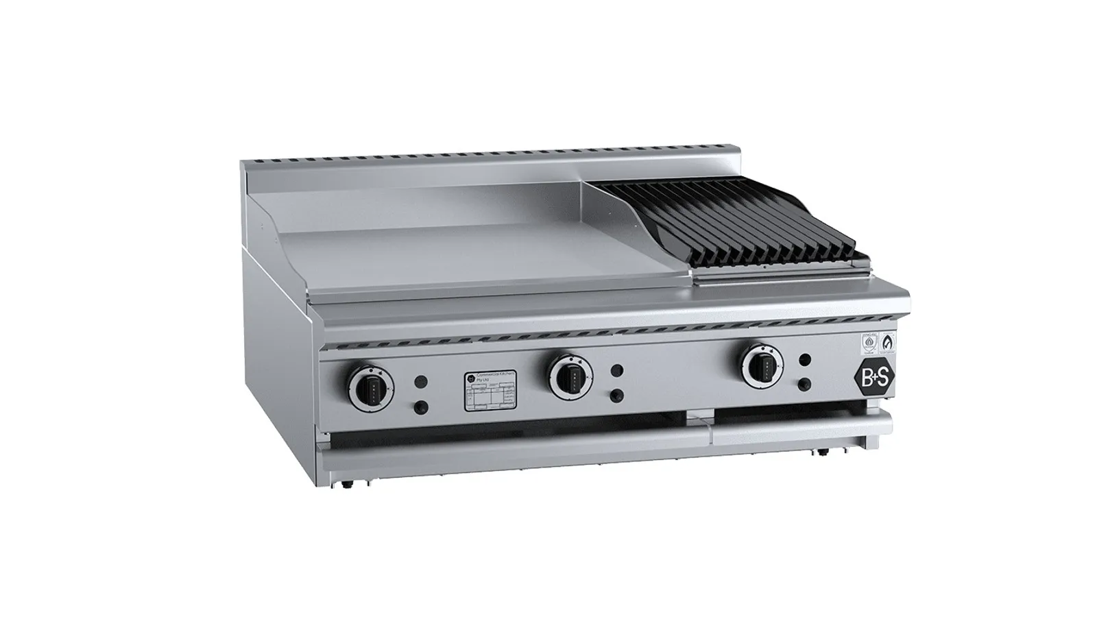 B+S Black BT-GRP6-CBR3BM - Combination 600mm Grill Plate 300mm Char Broiler Bench Mounted