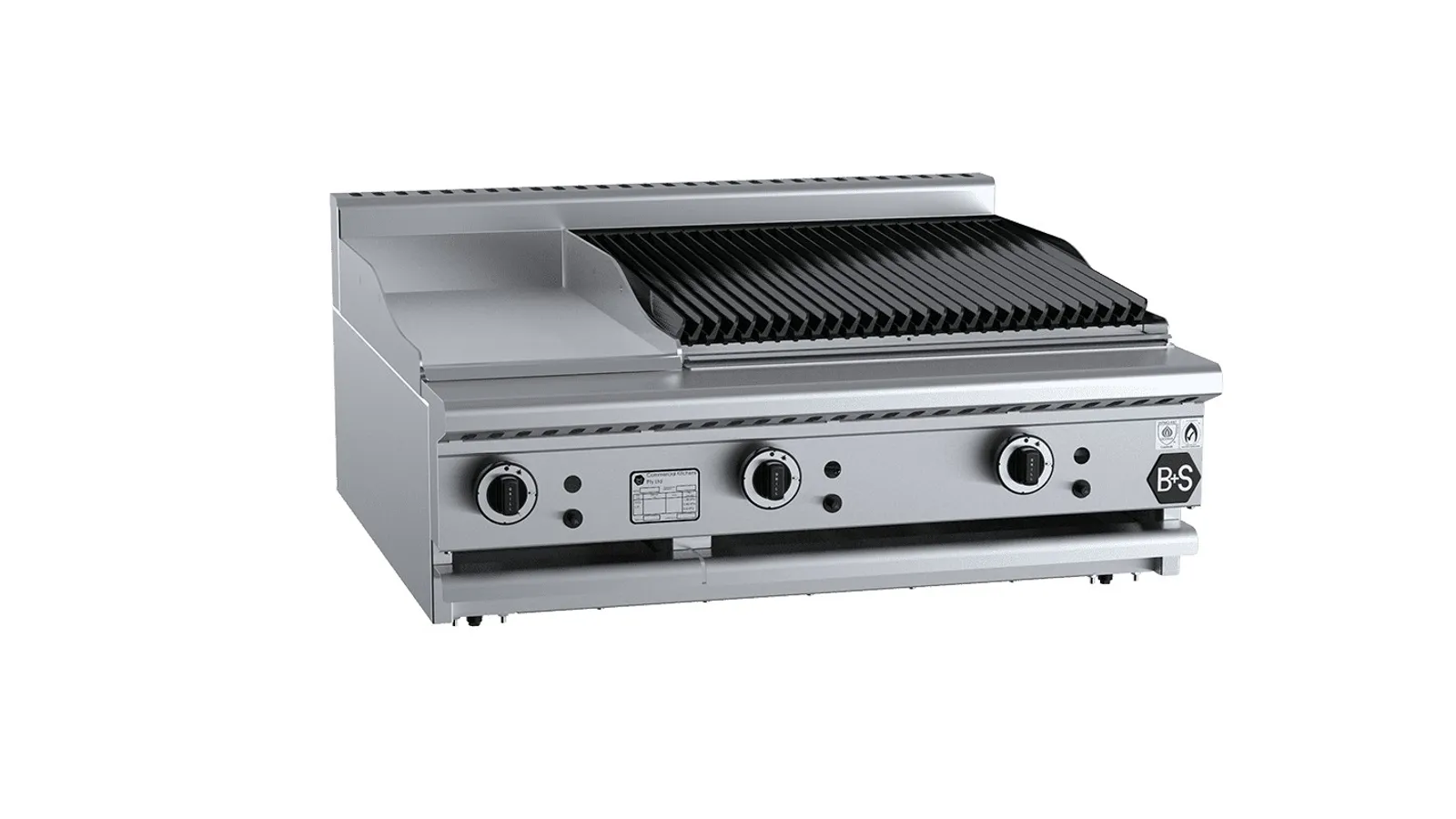 B+S Black BT-GRP3-CBR6BM - Combination 300mm Grill Plate 600mm Char Broiler Bench Mounted
