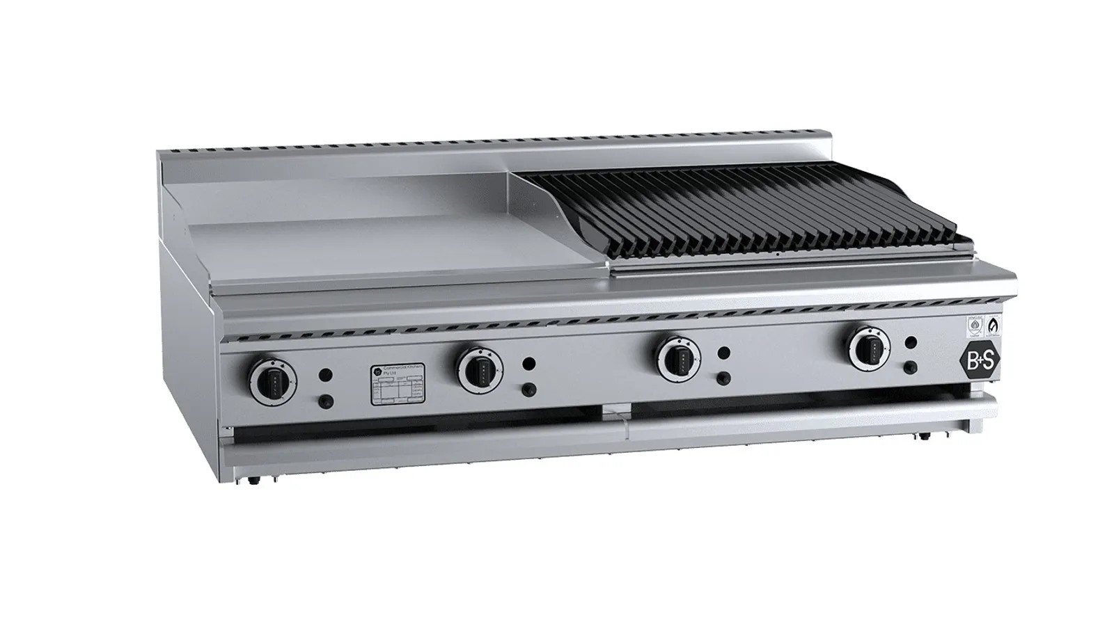 B+S Black BT-GRP6-CBR6BM - Combination 600mm Grill Plate 600mm Char Broiler Bench Mounted