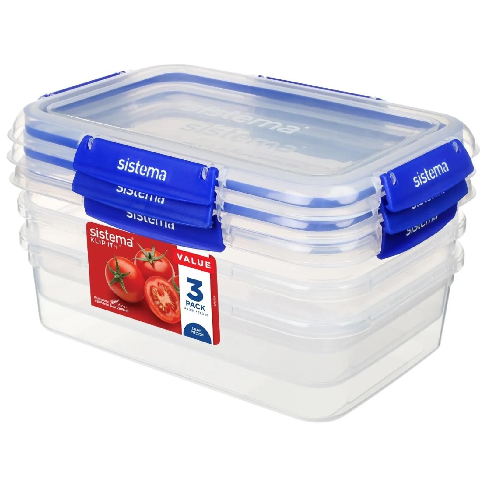Sistema CH257 - Klip It Plus Rectangle Container - 2.2L (Pack of 3)