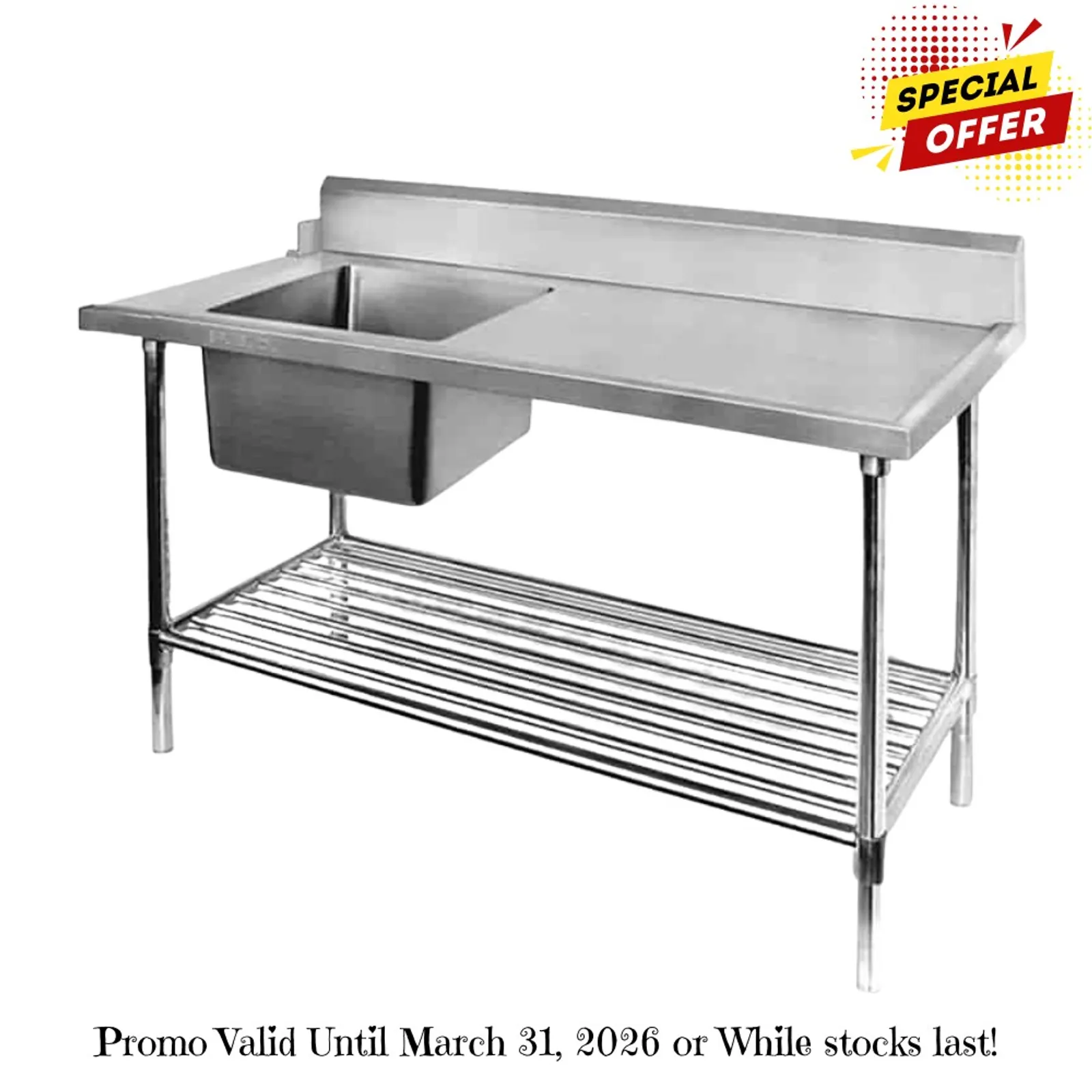 Modular Systems SSBD7-1200L/A - Left Inlet Single Sink Dishwasher Bench