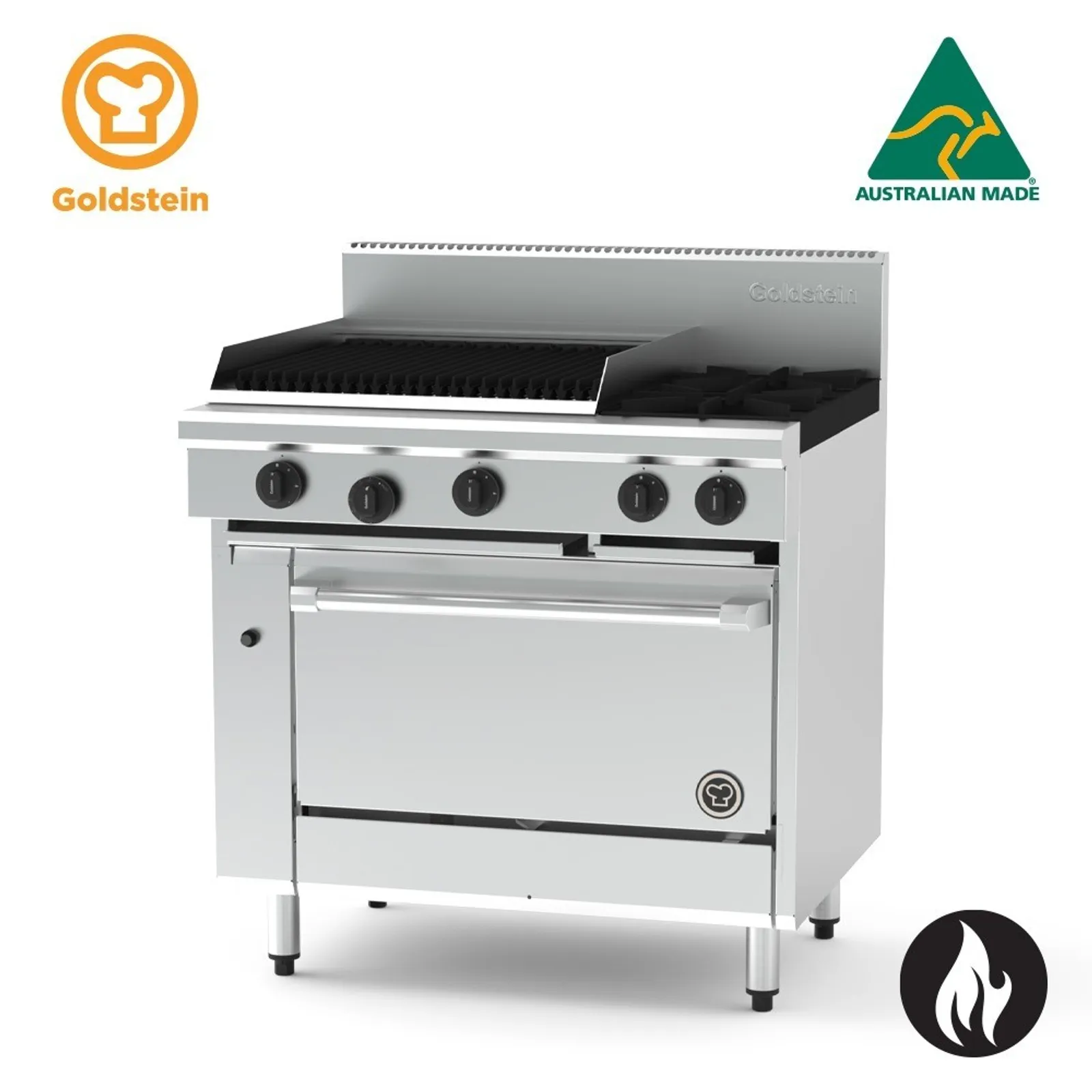 Goldstein PF24Q228EFF-X - 2 Burners with 610mm Chargrill & 700mm Electric Fan Forced Oven