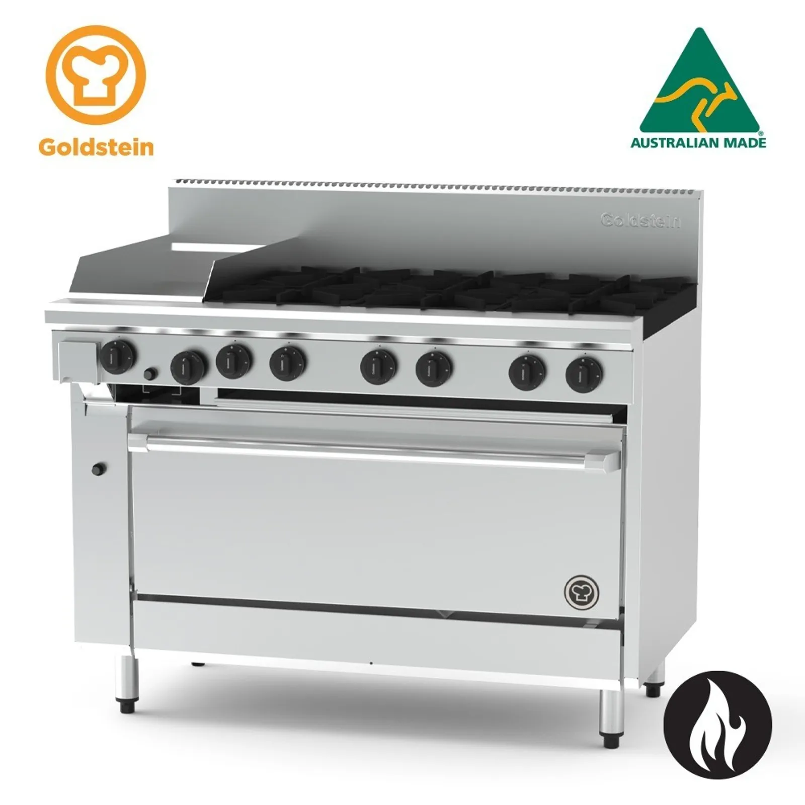 Goldstein PF12G640EFF-X - 6 Burners with 305mm Griddle & 1005mm Electric Fan Forced Oven
