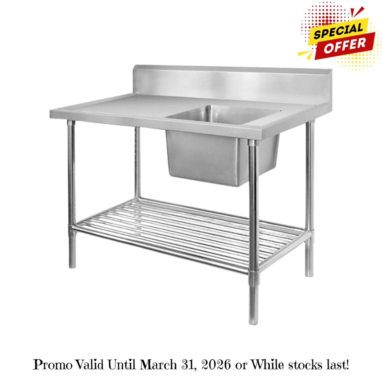 Modular Systems SSB6-1200R/A - Single Right Sink Bench with Pot Undershelf