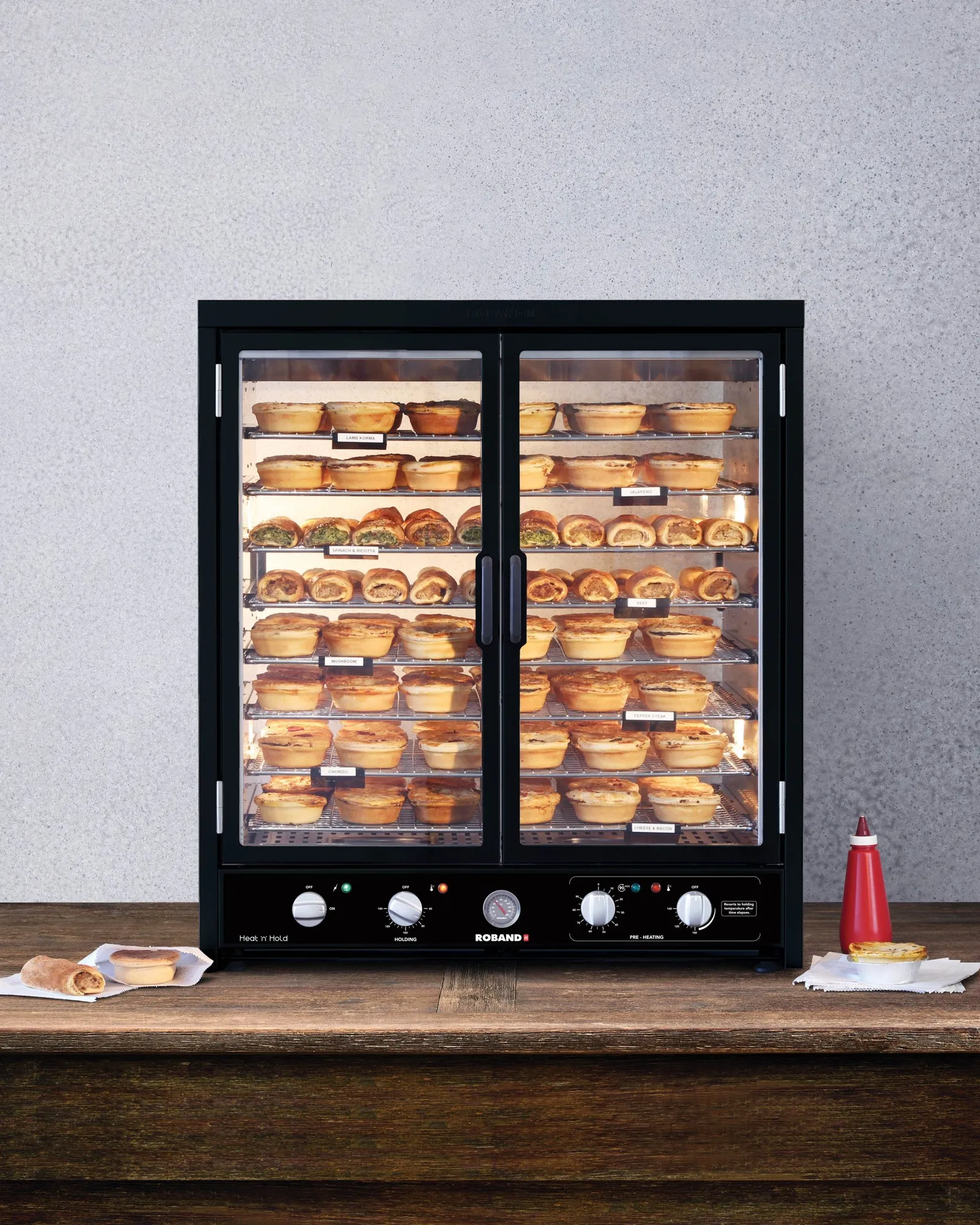 Roband HB200R - Heat n Hold Food Warmer - Sliding Glass - Black