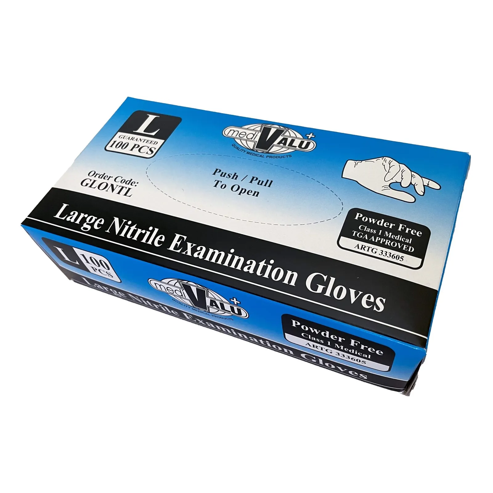 MaxValu GLONTL - TGA Approved Blue Nitrile Gloves - Large, Box of 100