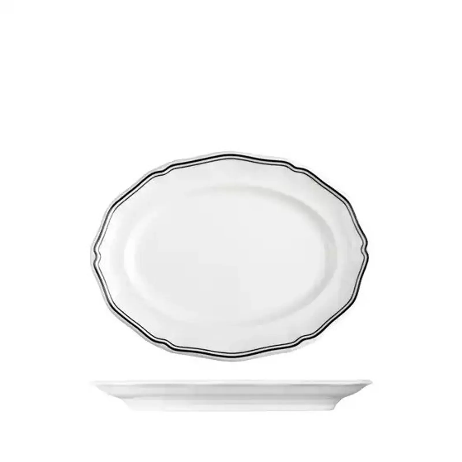 Luzerne 94356-BK - Astoria Ink Scalloped Oval Plate - Wide Rim 190mm