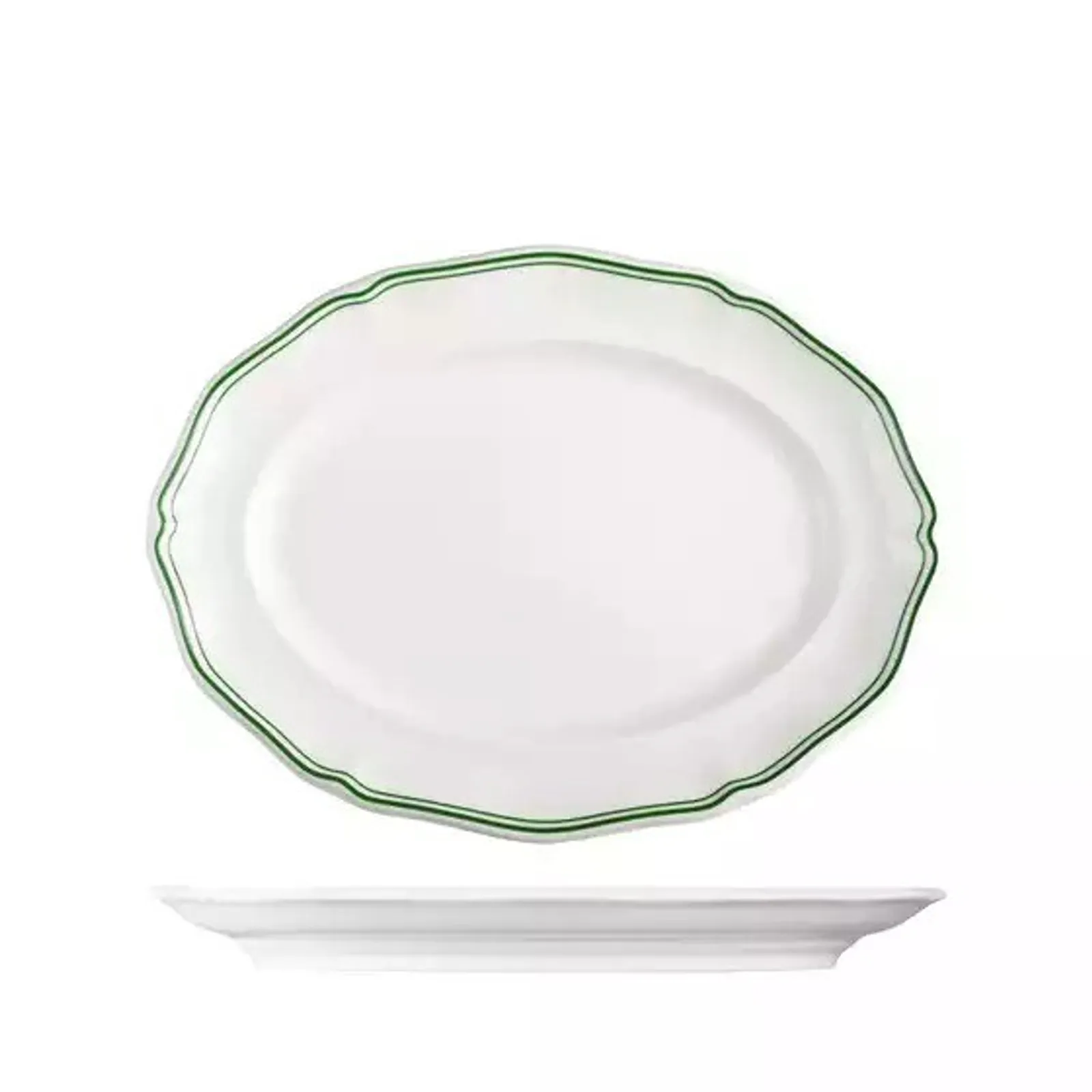 Luzerne 94357-GN - Astoria Emerald Scalloped Oval Plate - Wide Rim 190mm