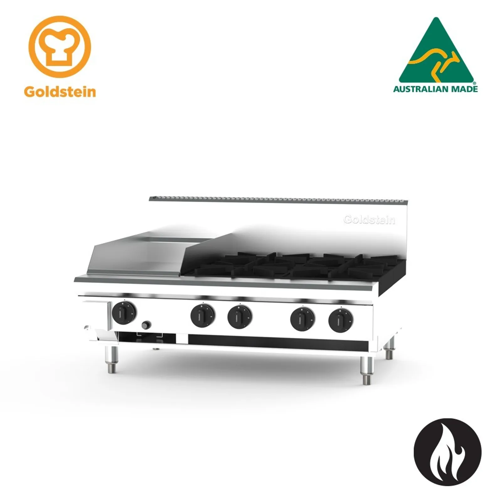 Goldstein PFB12G4-X - 4 Burner and 305mm Griddle Gas Cooktop