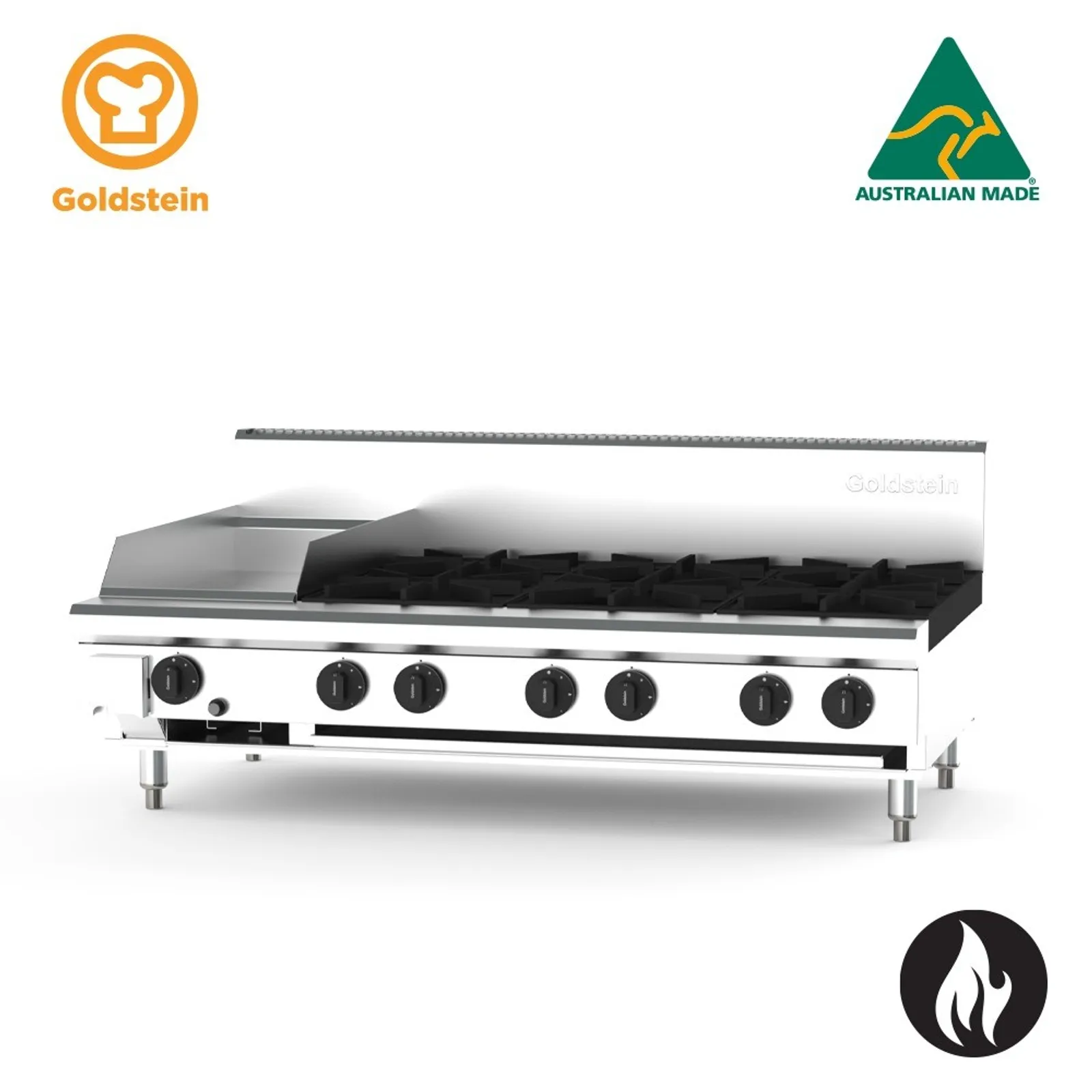 Goldstein PFB12G6-X - 6 Burner and 305mm Griddle Gas Cooktop
