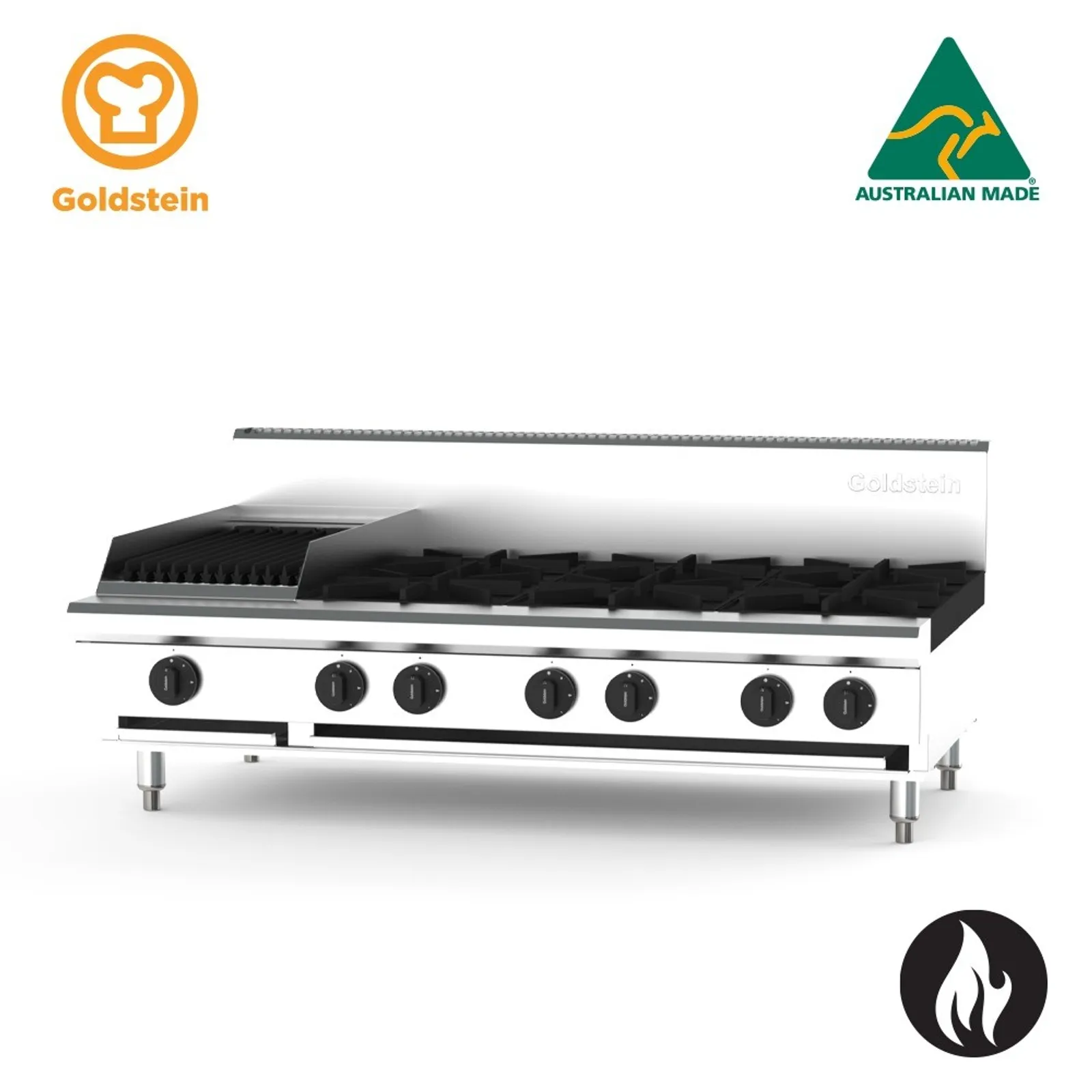 Goldstein PFB12Q6-X - 6 Burner and 305mm CharGrill Gas Cooktop