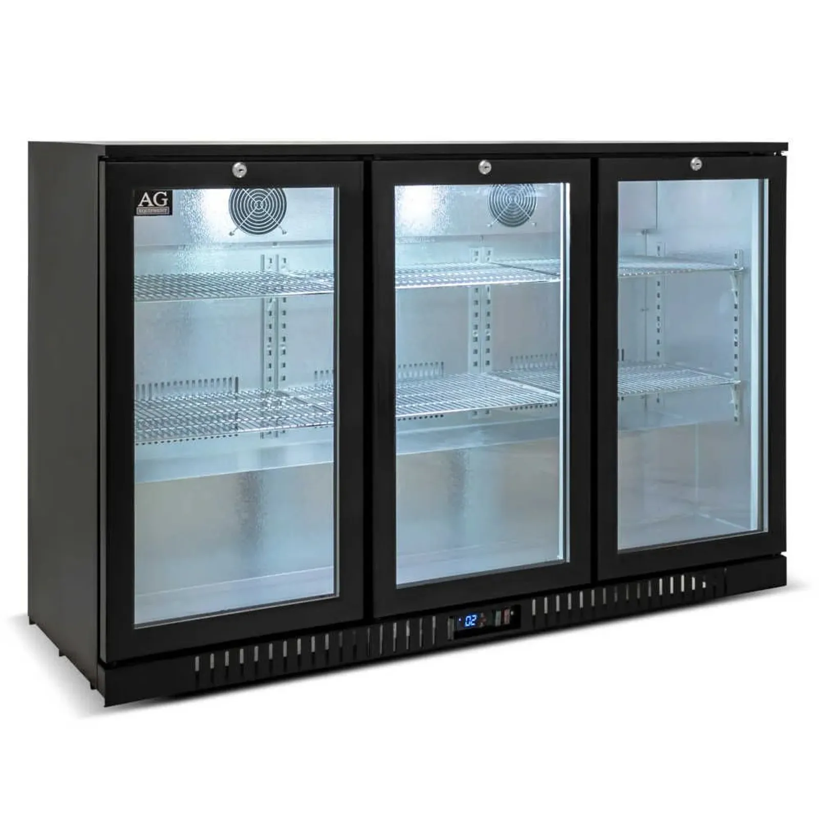 AG Equipment BEER3 - Three Door Bar Fridge - Black Body & Doors