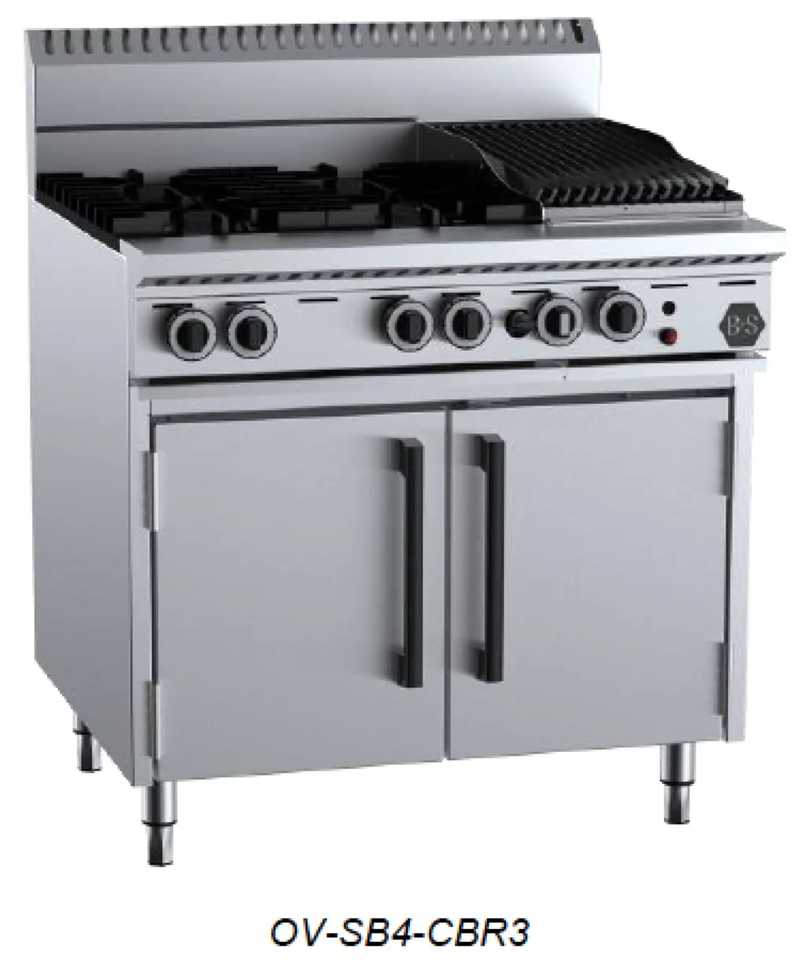 B&S BLACK OV-SB4-CBR3 Oven with 300mm Char Broiler & Four Open Burners