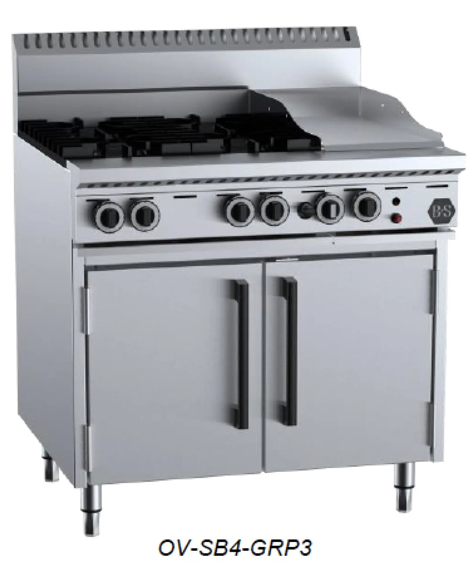 B&S BLACK OV-SB4-GRP3 Oven with 300mm Grill Plate & Four Open Burners