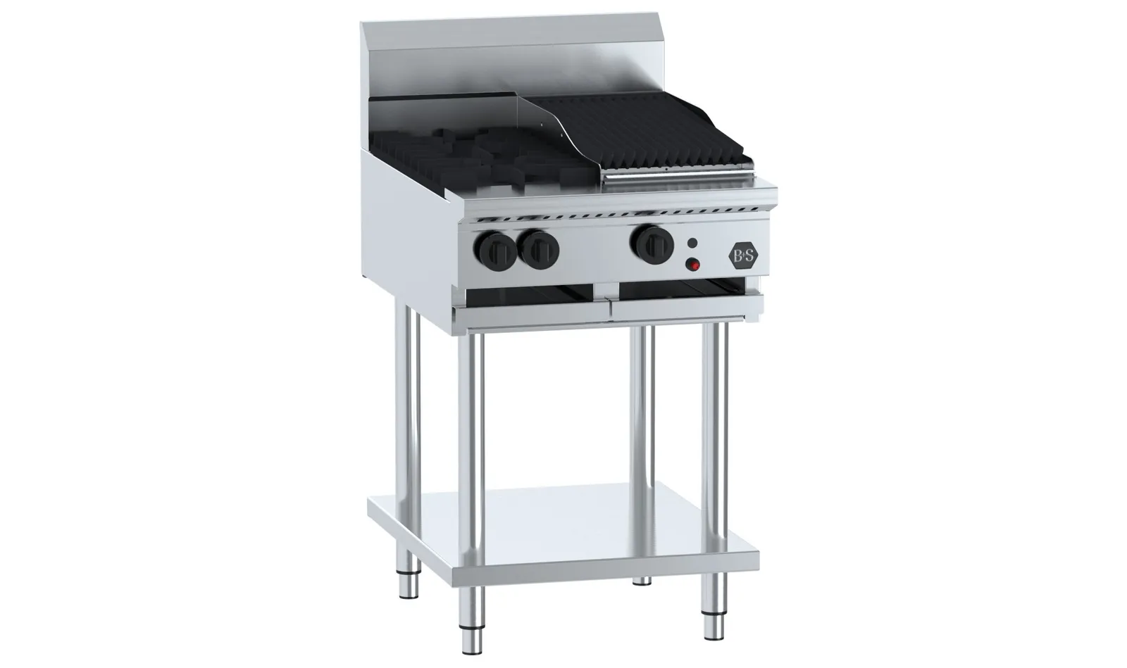 B&S BLACK BT-SB2-CBR3 Combination Two Open Burners & 300mm Char Broiler