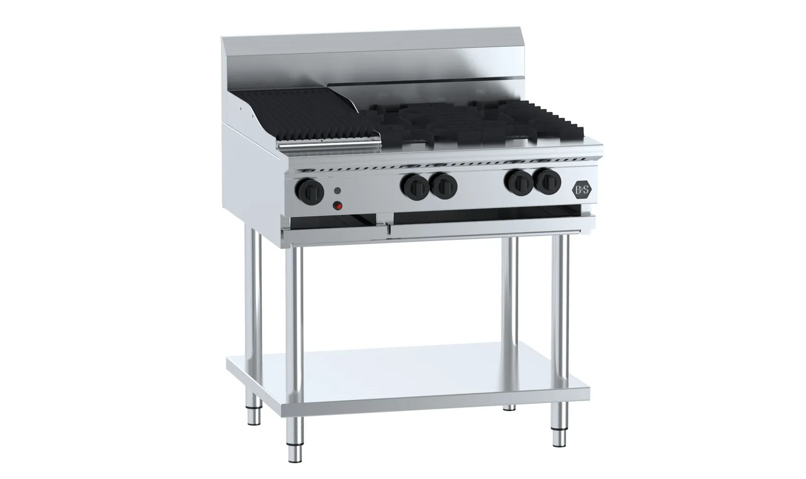 B&S BLACK BT-SB4-CBR3 Combination Four Open Burners & 300mm Char Broiler