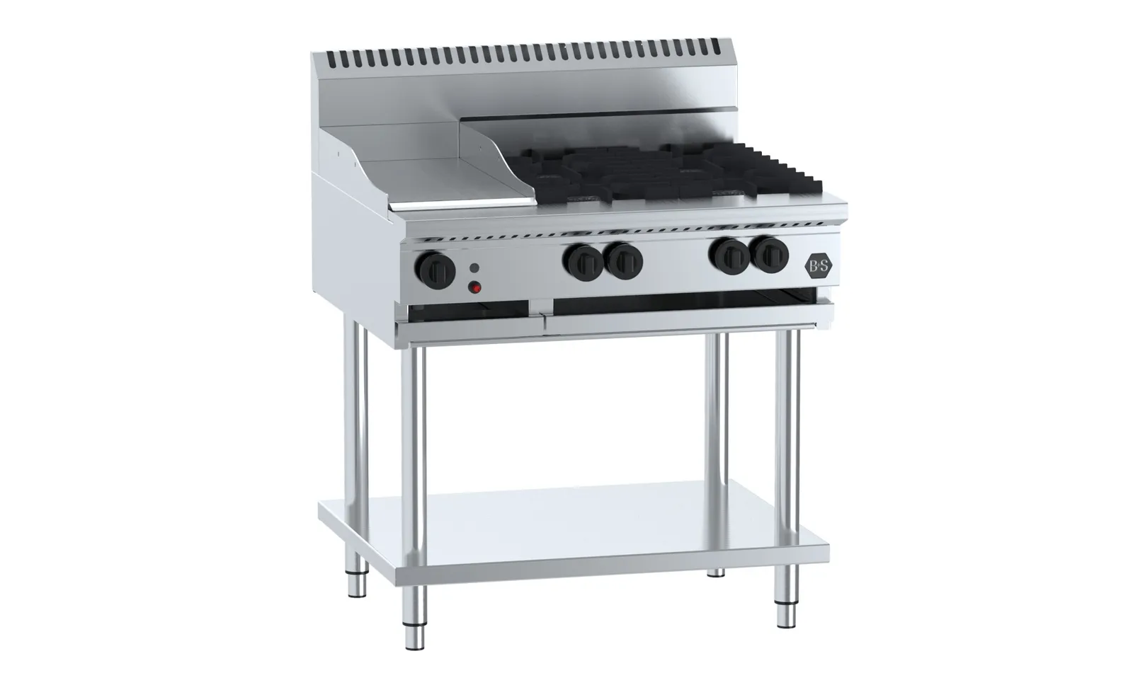 B&S BLACK BT-SB4-GRP3 Combination Four Open Burners & 300mm Grill Plate