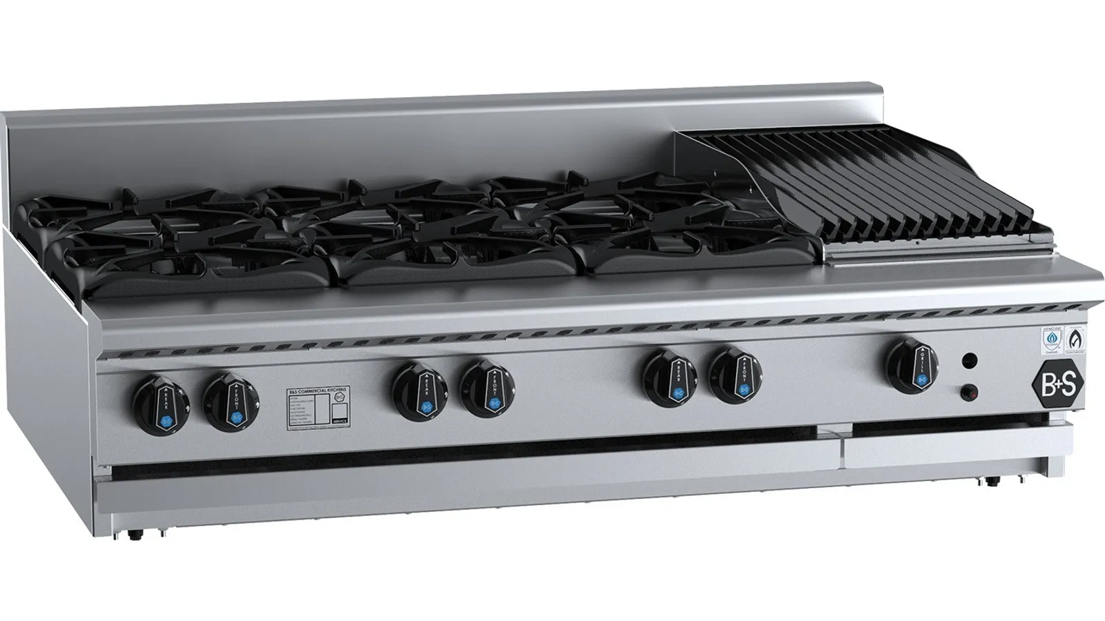 B&S BLACK BT-SB6-CBR3 Combination Six Open Burners & 300mm Char Broiler