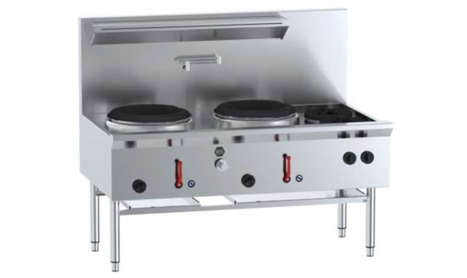 B&S BLACK UFWWD-2SB2 Two Hole Deluxe Waterless Wok Table with Two Side Burners
