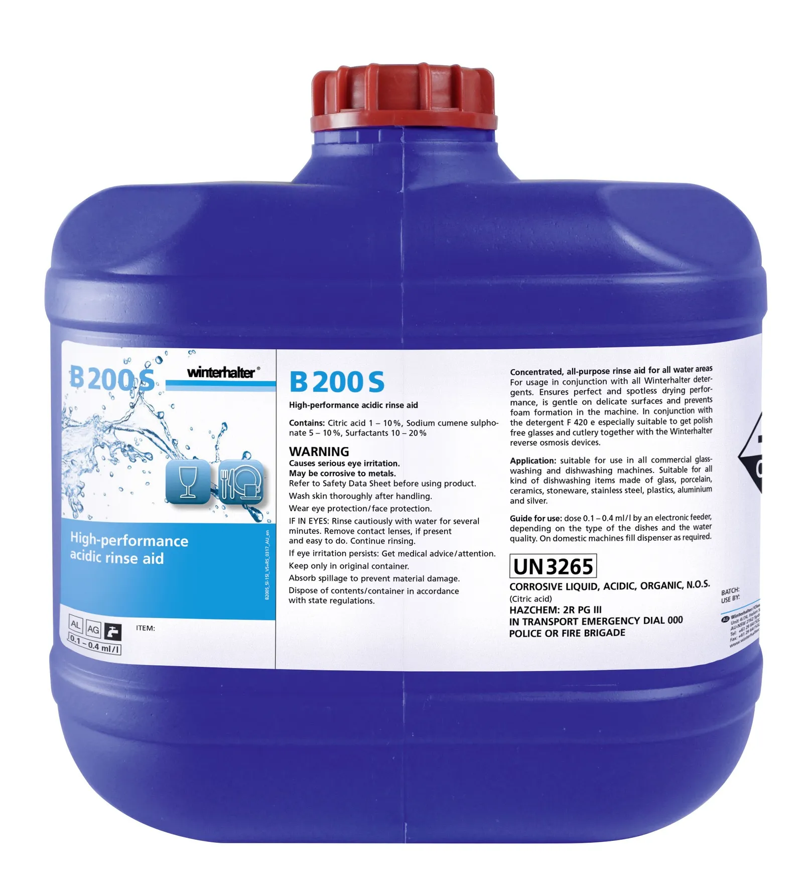 Winterhalter B200S-15L Liquid Glass Washing Rinse Aid 15L