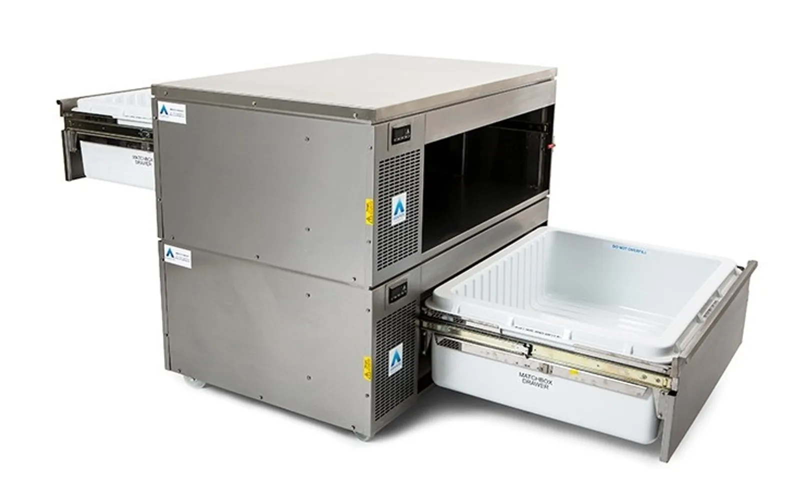 Adande VCM2.CW Double Drawer Unit - Matchbox system - Pass Through Refrigeration - Solid Work Top and Castors