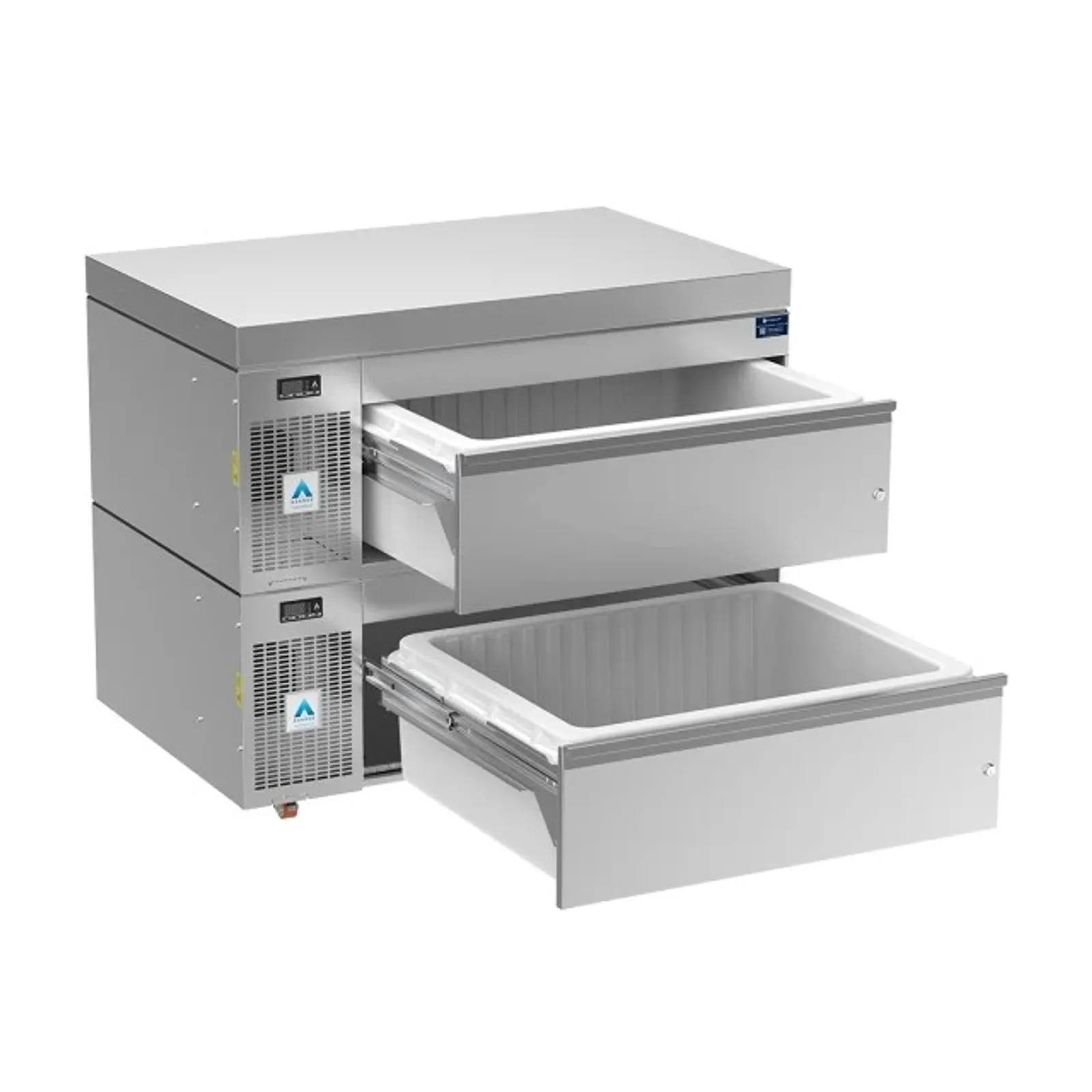 Adande VCS2.CW Double Drawer Unit - Side Engine Refrigeration - Solid Work Top and Castors