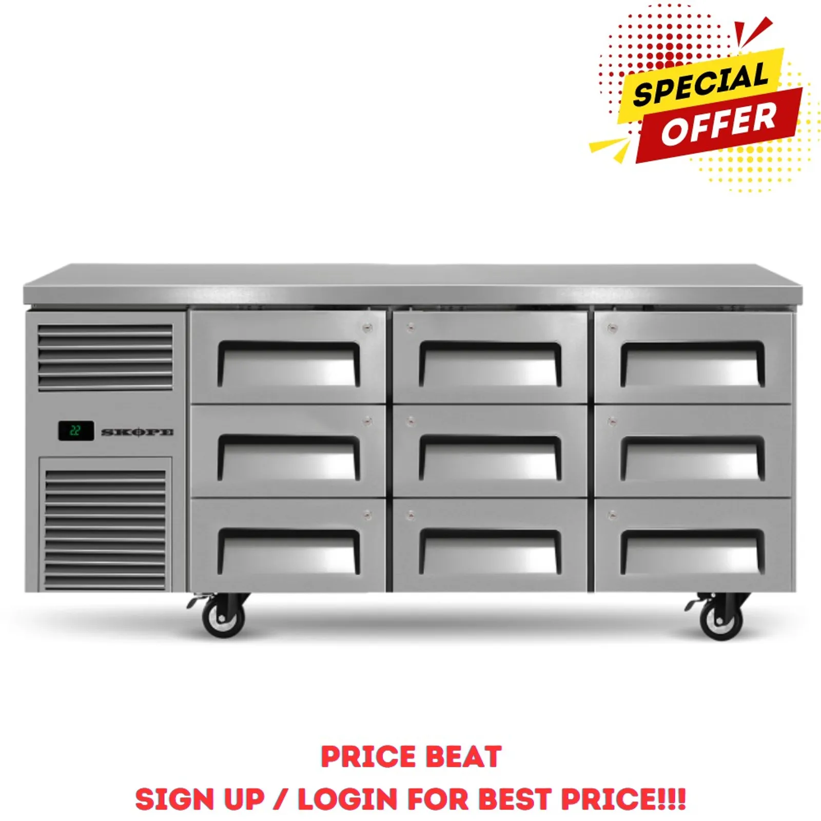 Skope ReFlex RF7.UBR.3.D9 - 9 Drawer Underbench GN 1/1 Fridge